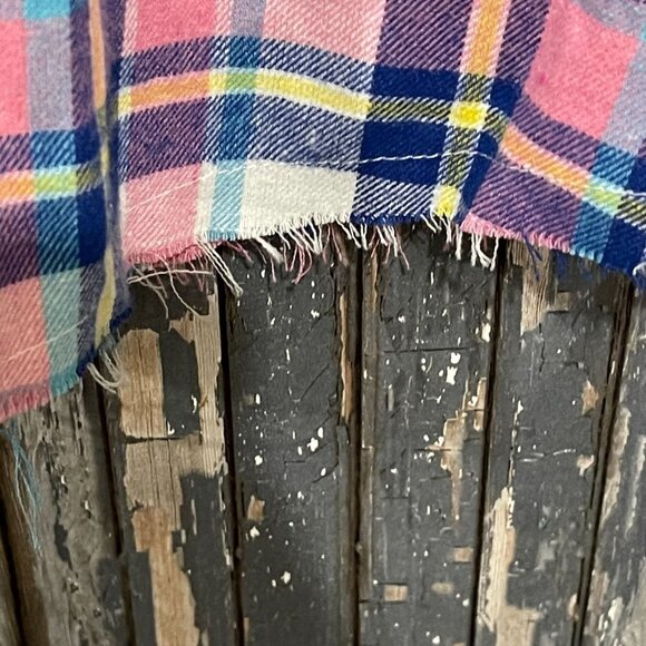 Reclaimed Vintage Raw Hem Plaid Short Sleeve Button Up Mens Medium - Picture 7 of 8